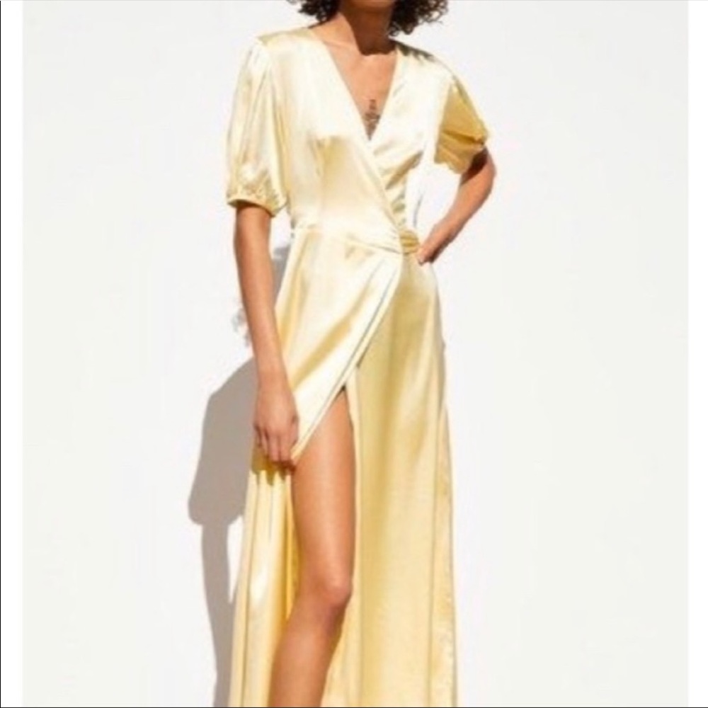 ZARA Women’s satin wrap dress size small yellow